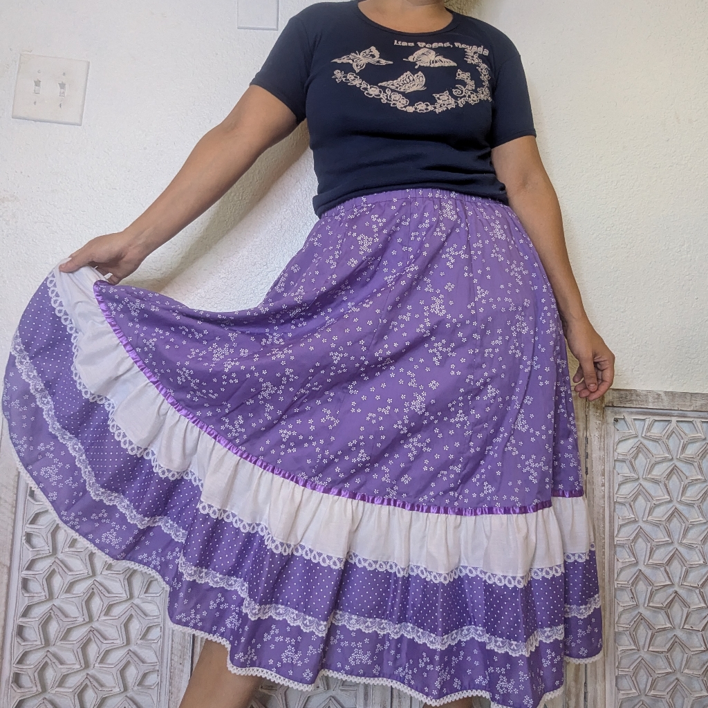 Vintage 1970s Floral Ruffle Prairie Skirt